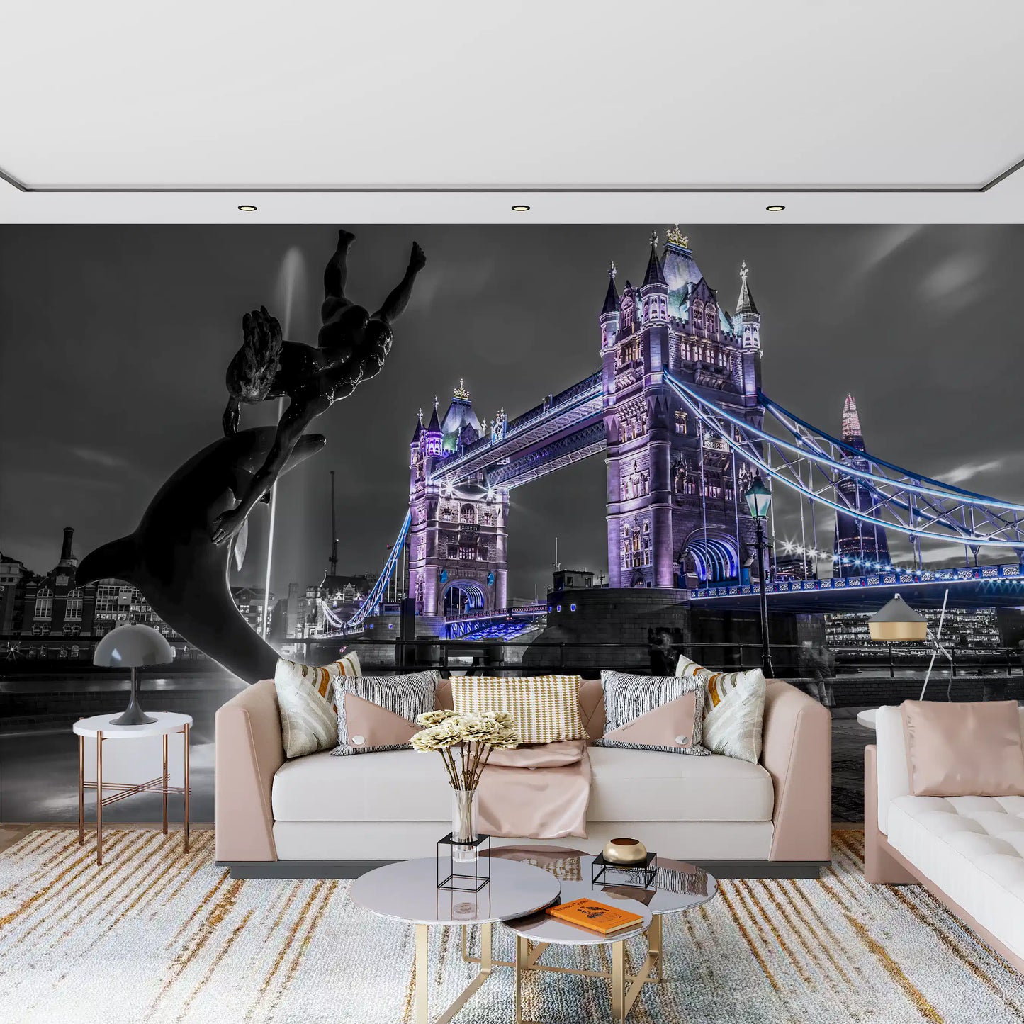 Carta da parati murale con vista notturna della fontana di London Bridge