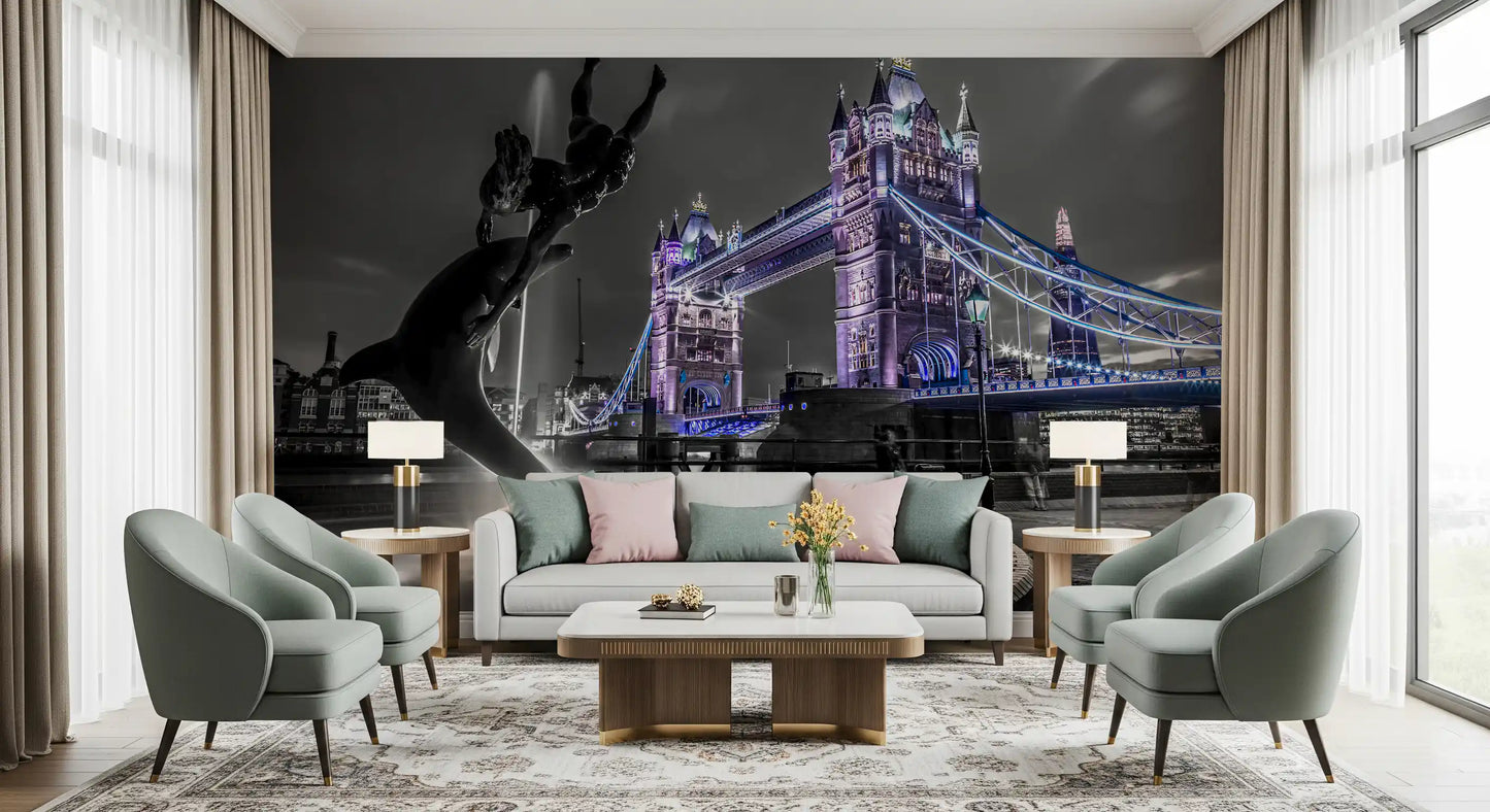 Carta da parati murale con vista notturna della fontana di London Bridge