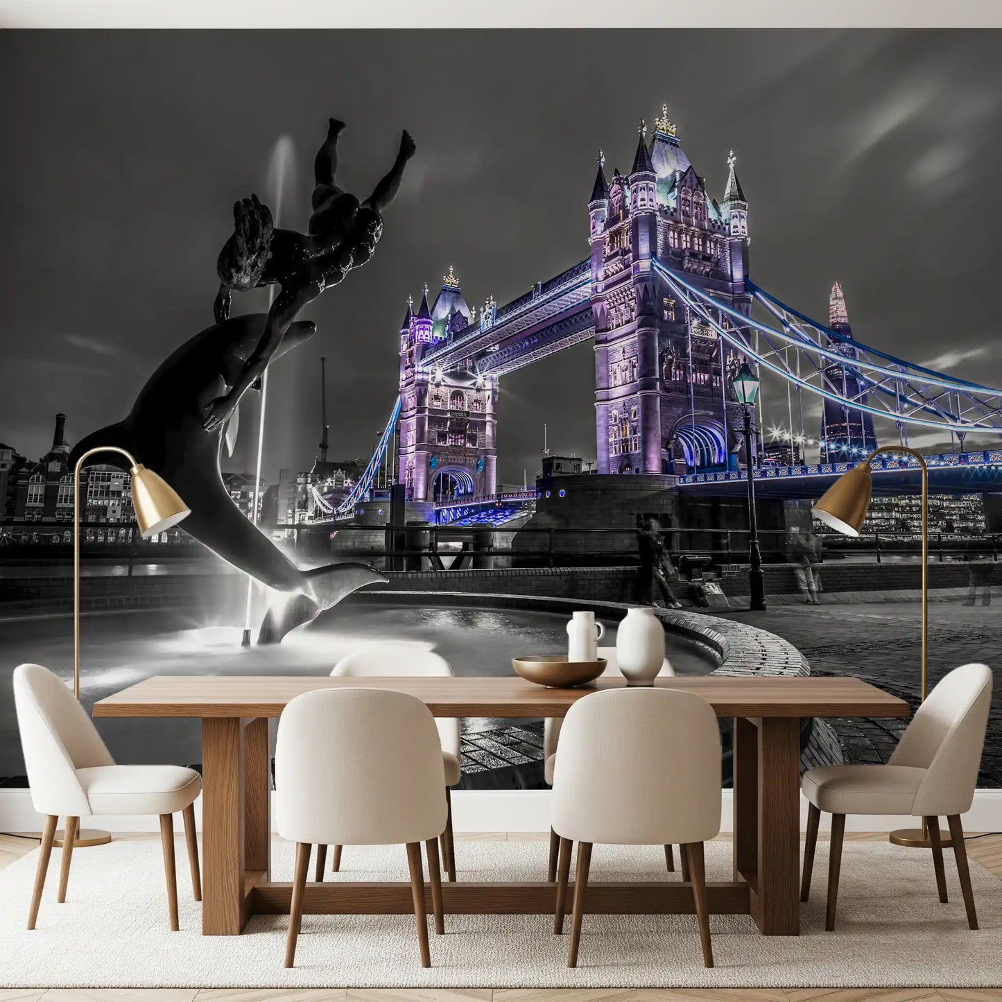 Carta da parati murale con vista notturna della fontana di London Bridge