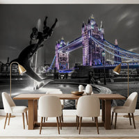 Carta da parati murale con vista notturna della fontana di London Bridge