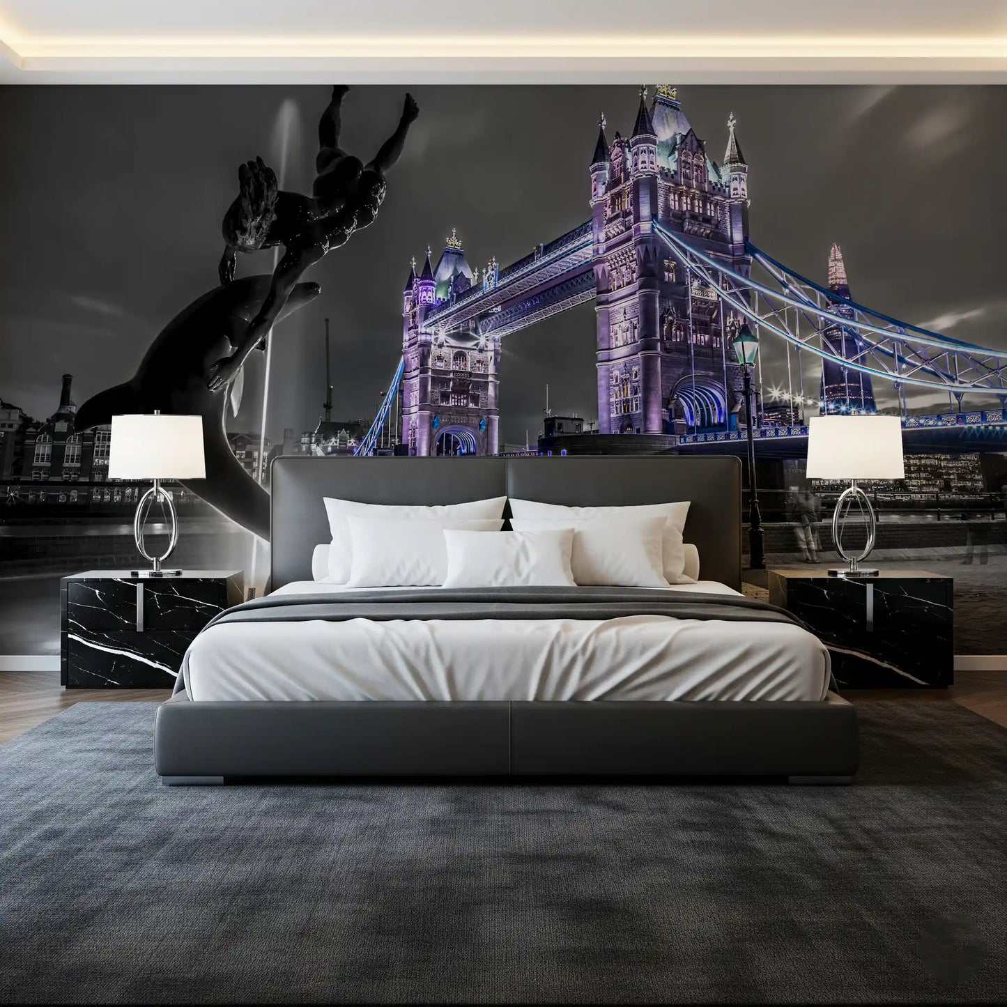 Carta da parati murale con vista notturna della fontana di London Bridge