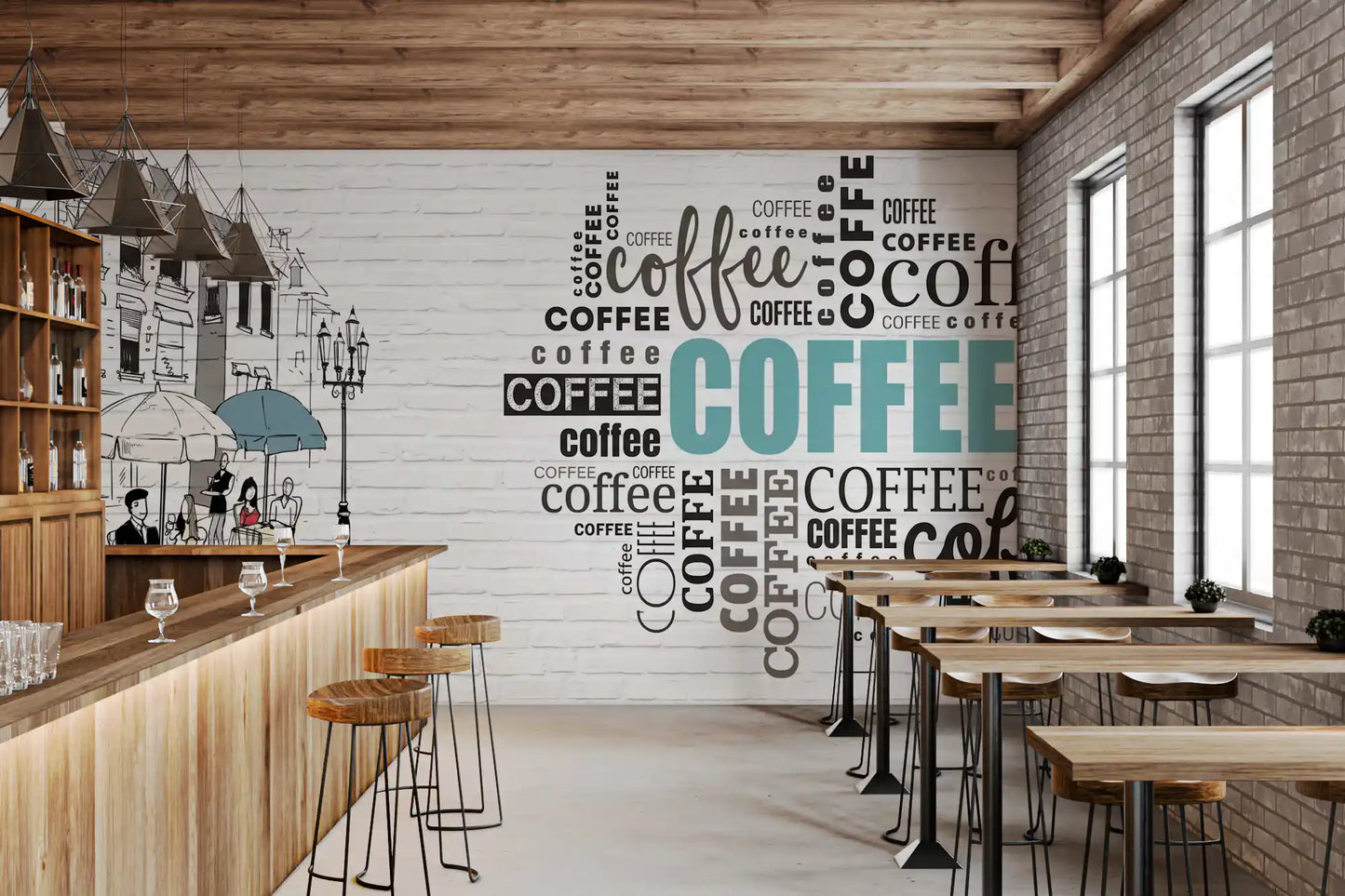 Handgezeichnetes Bistro-Erzählwandbild