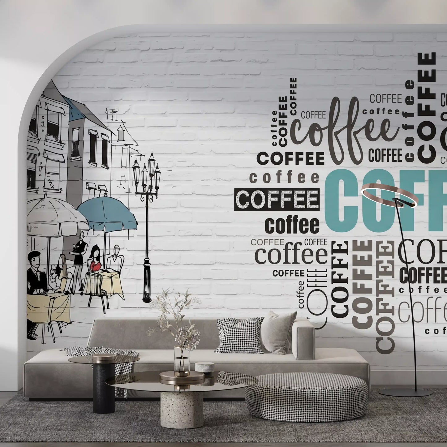 Handgezeichnetes Bistro-Erzählwandbild