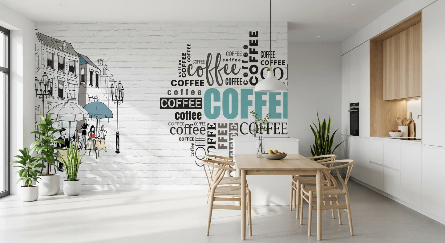 Handgezeichnetes Bistro-Erzählwandbild