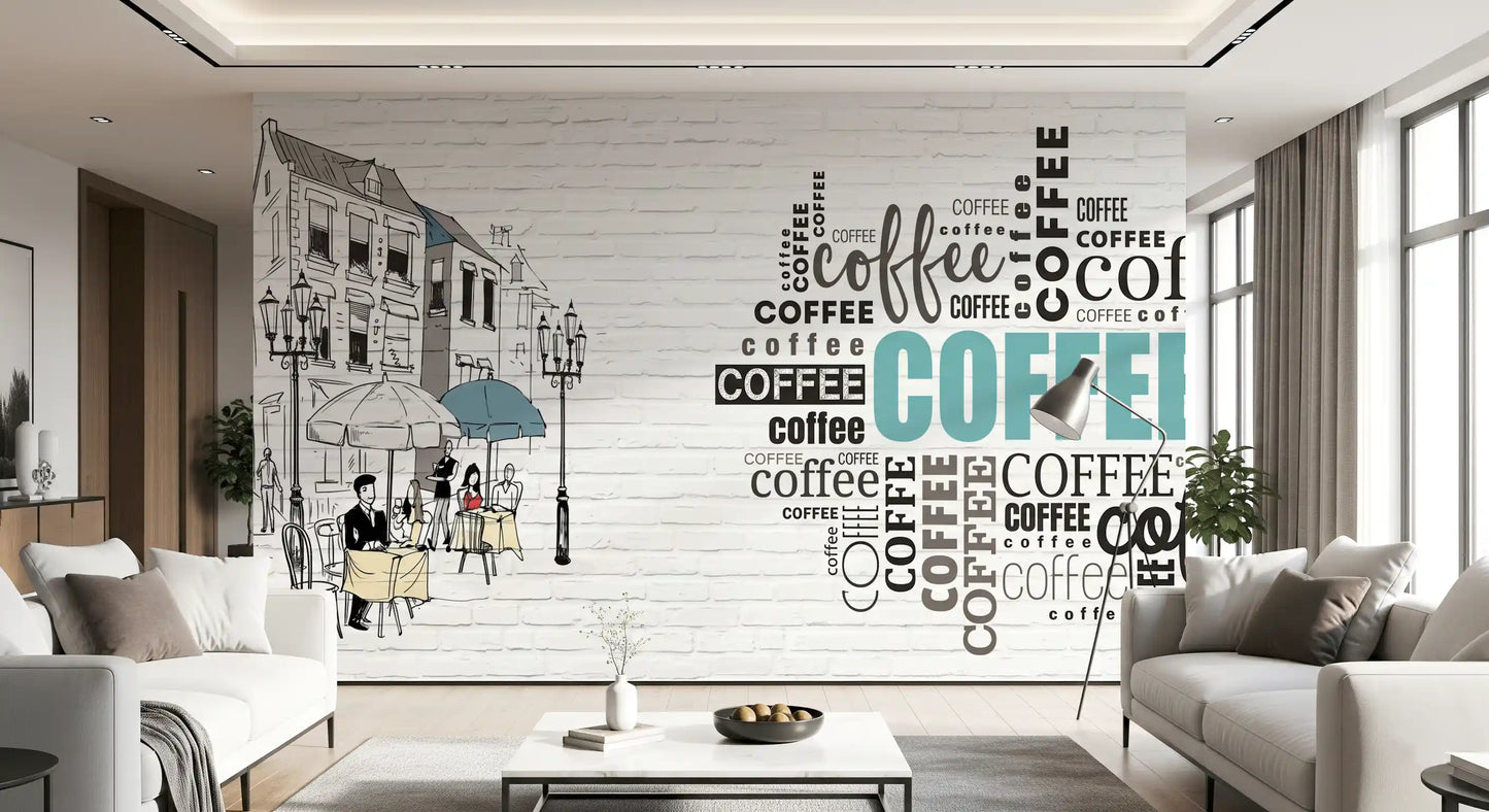 Handgezeichnetes Bistro-Erzählwandbild