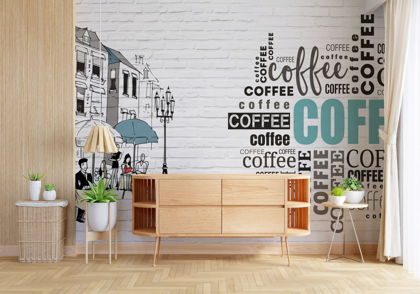Handgezeichnetes Bistro-Erzählwandbild