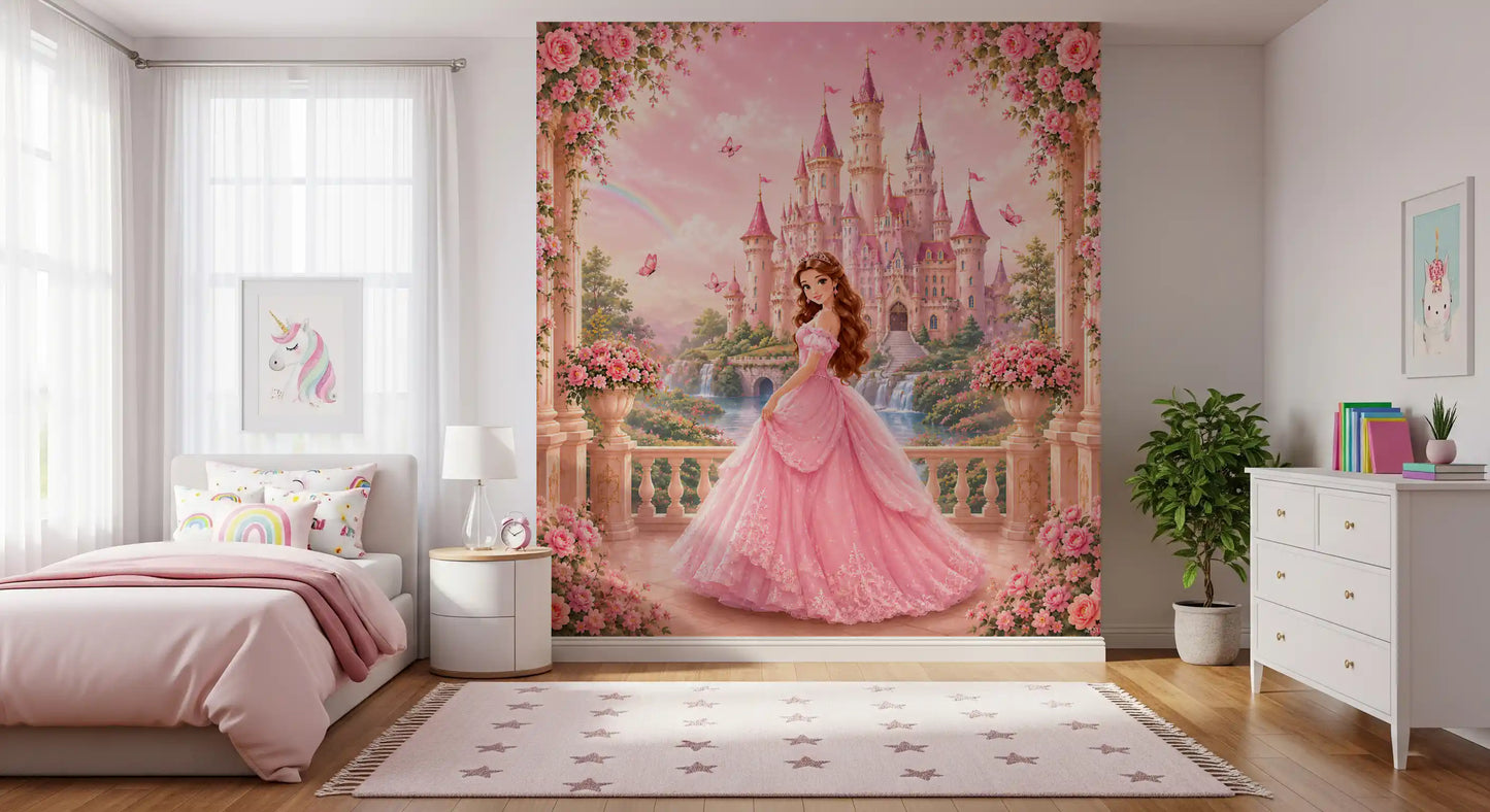 Wandbild Pink Castle Princess Garden Scene