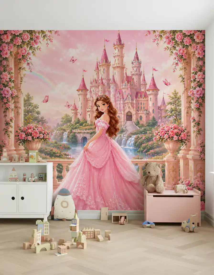 Wandbild Pink Castle Princess Garden Scene