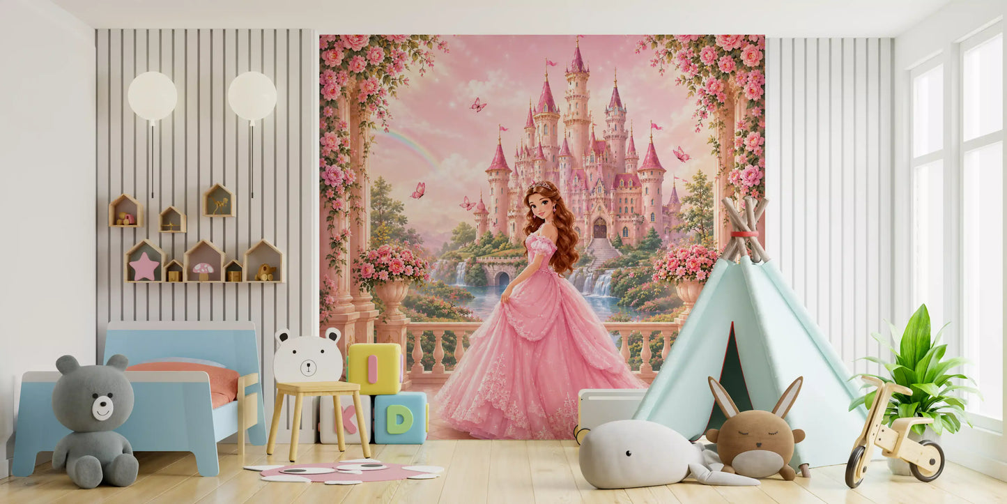 Wandbild Pink Castle Princess Garden Scene