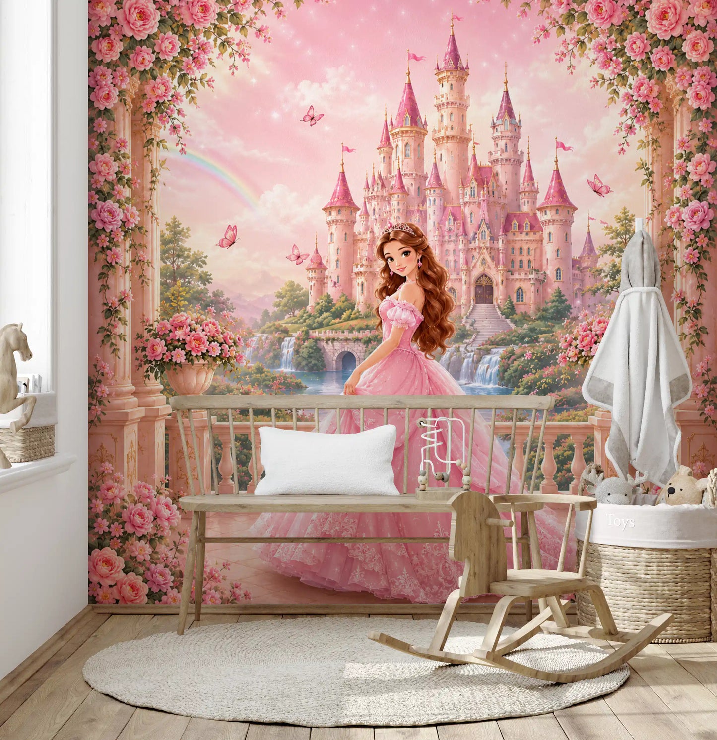 Wandbild Pink Castle Princess Garden Scene