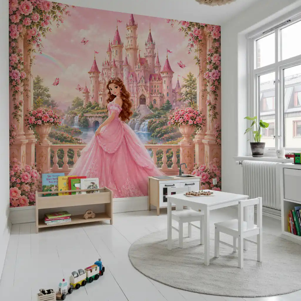 Wandbild Pink Castle Princess Garden Scene