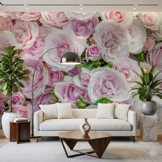 Pink roses give a hallway its feature, blush rose garden wall mural look GD11389