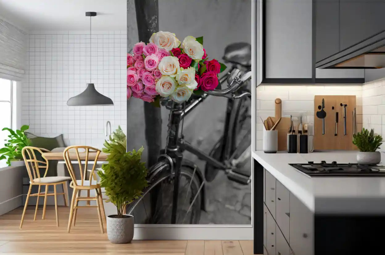 Wandbild Vintage Blumen Fahrradreise