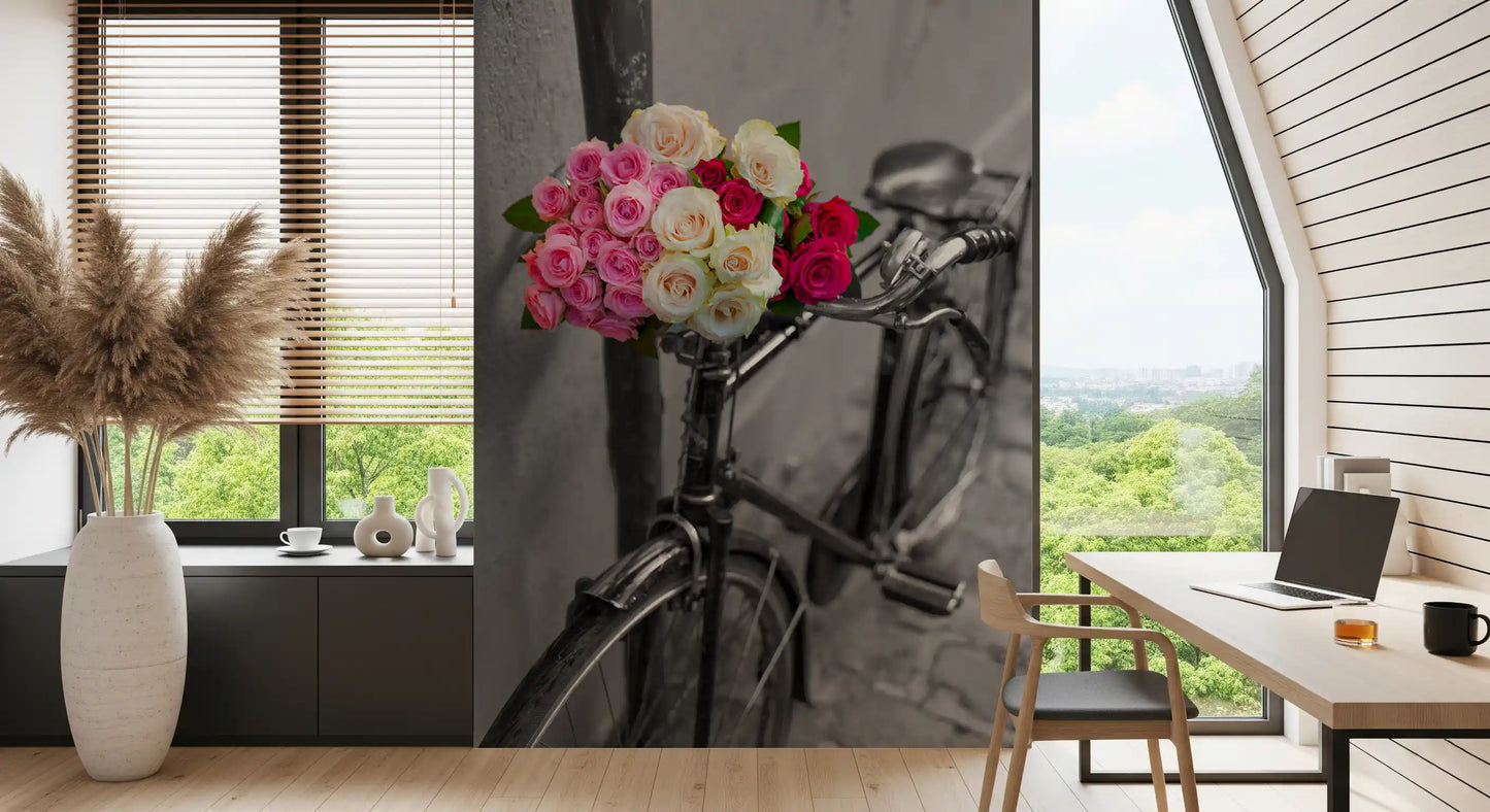 Wandbild Vintage Blumen Fahrradreise