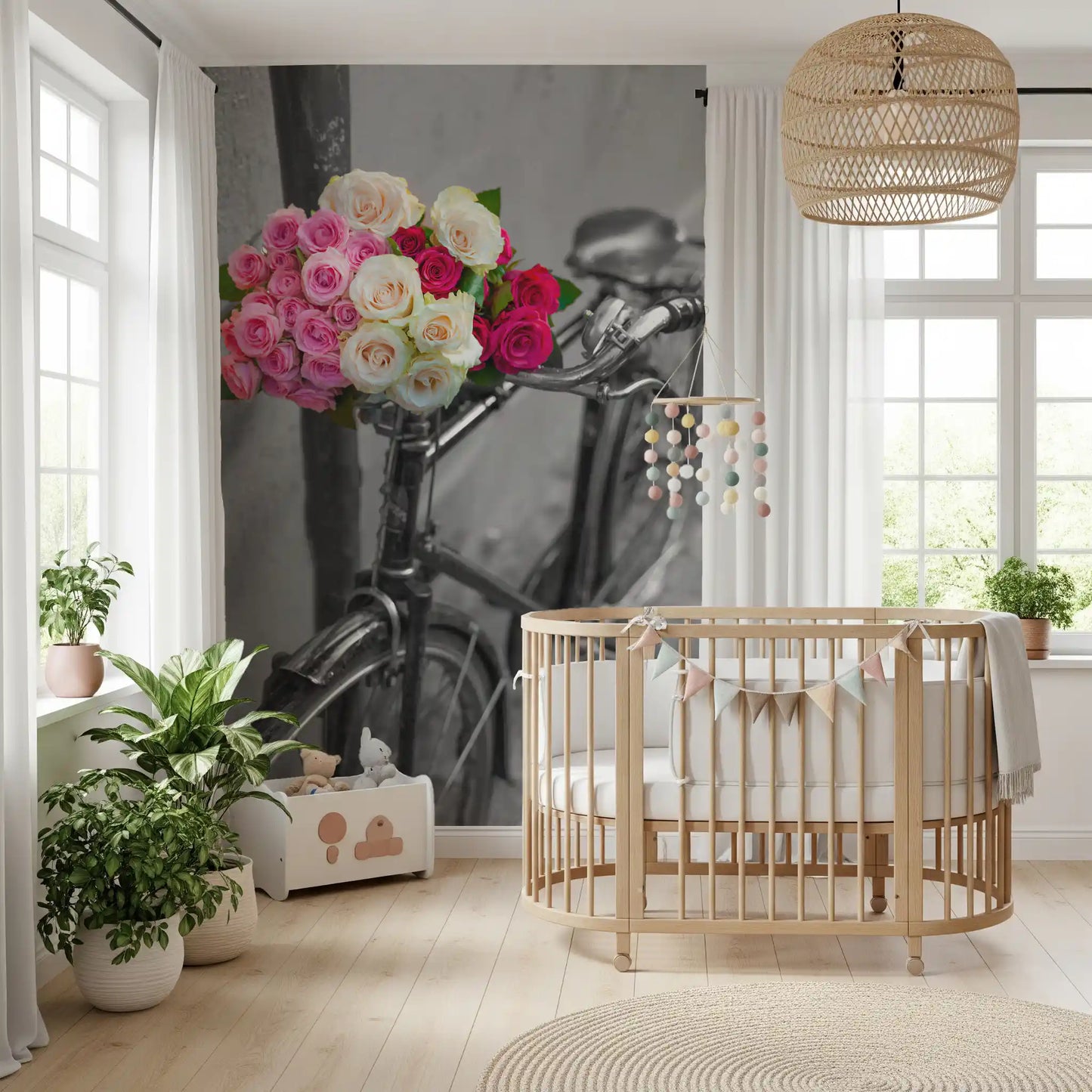Wandbild Vintage Blumen Fahrradreise