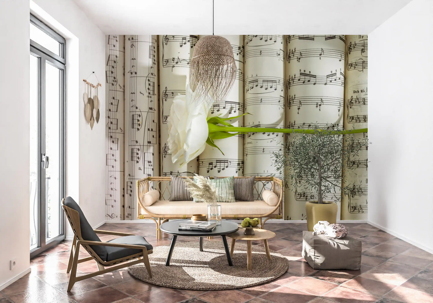 Melodische Weiße Blüten Harmonie Wandbild