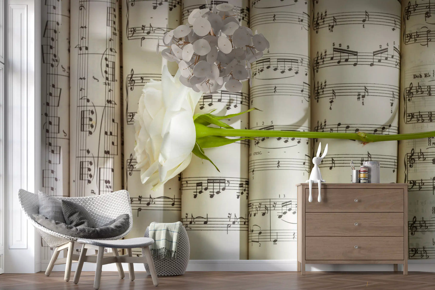 Melodische Weiße Blüten Harmonie Wandbild