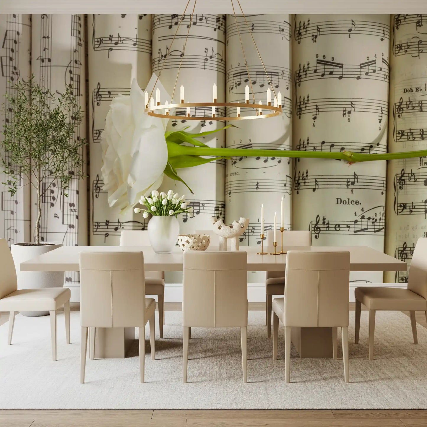 Melodische Weiße Blüten Harmonie Wandbild