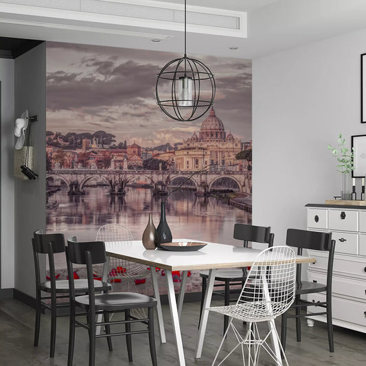 Rome basilica and river wall mural framing a dining room GD11395