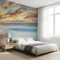 Wandbild Sonnenuntergang am Ufer mit Spiegelung