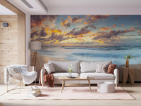 Wandbild Sonnenuntergang am Ufer mit Spiegelung
