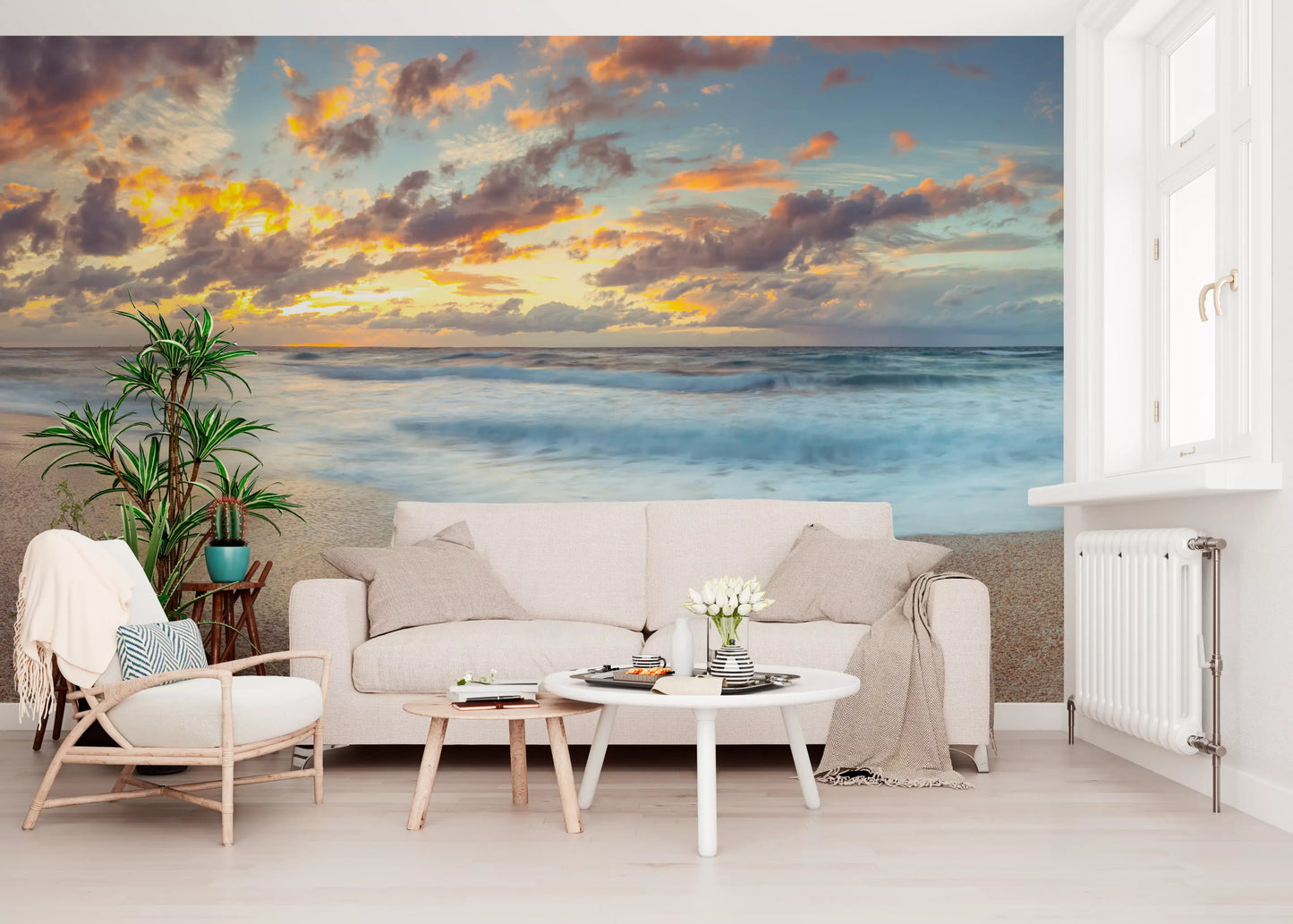 Wandbild Sonnenuntergang am Ufer mit Spiegelung