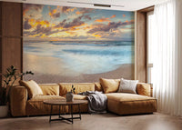 Wandbild Sonnenuntergang am Ufer mit Spiegelung
