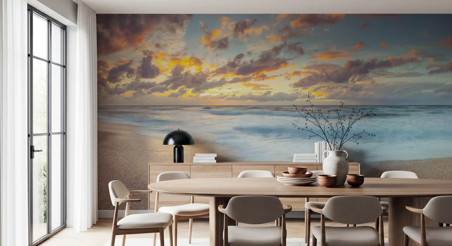 Wandbild Sonnenuntergang am Ufer mit Spiegelung