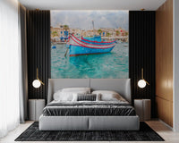 Sun-Drenched Coastal Fishing Vessel Wall Mural