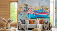 Sun-Drenched Coastal Fishing Vessel Wall Mural