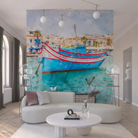 Sun-Drenched Coastal Fishing Vessel Wall Mural