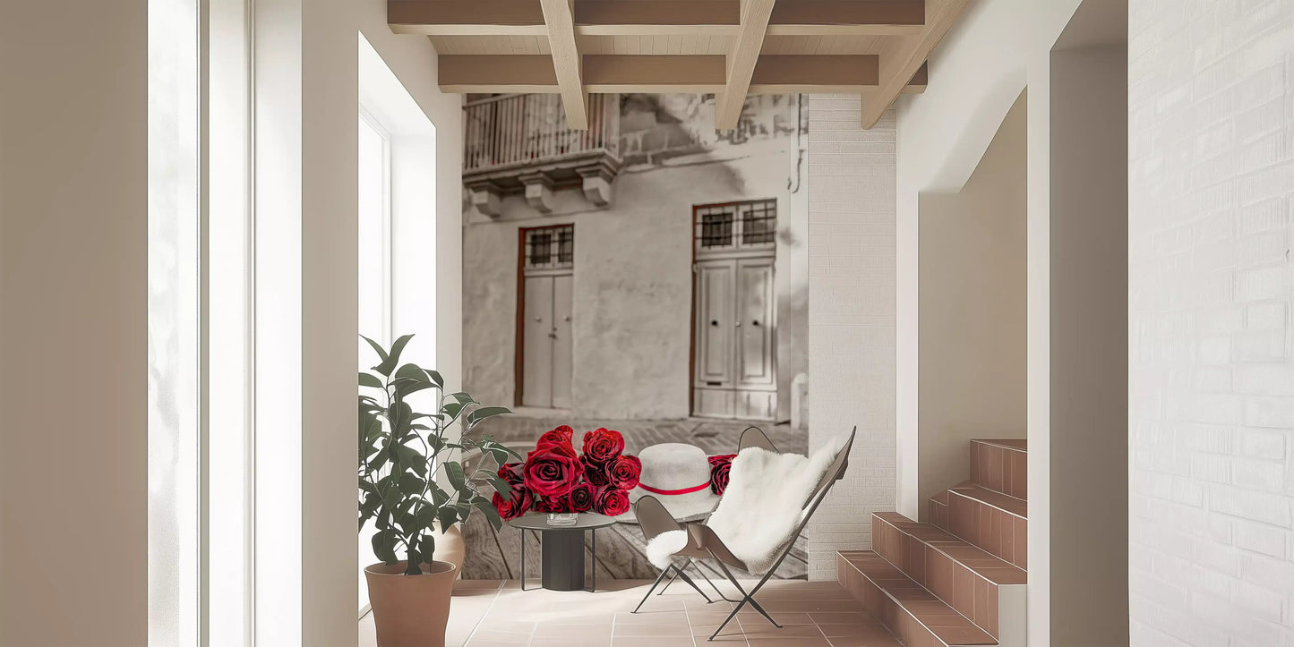 Fresque murale nature morte florale romantique rustique