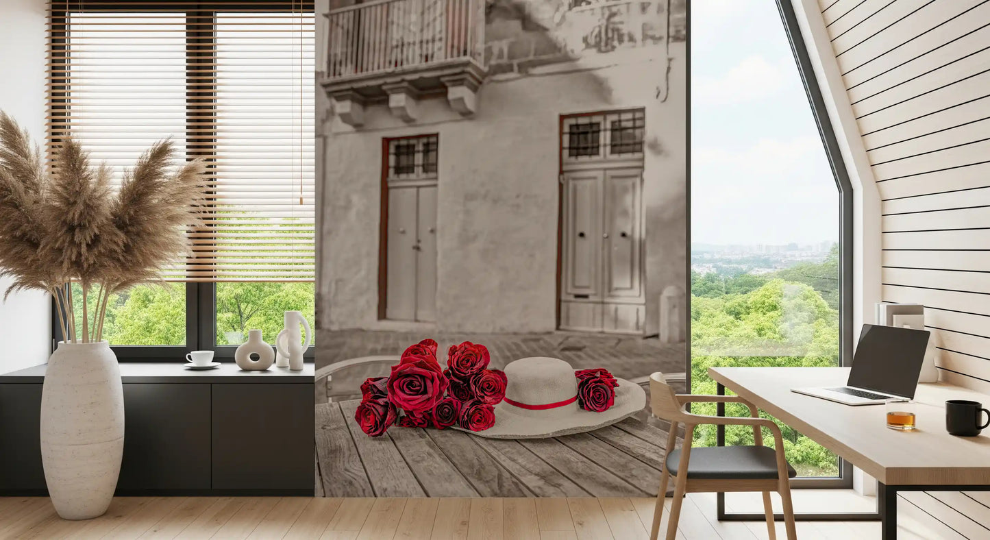 Fresque murale nature morte florale romantique rustique