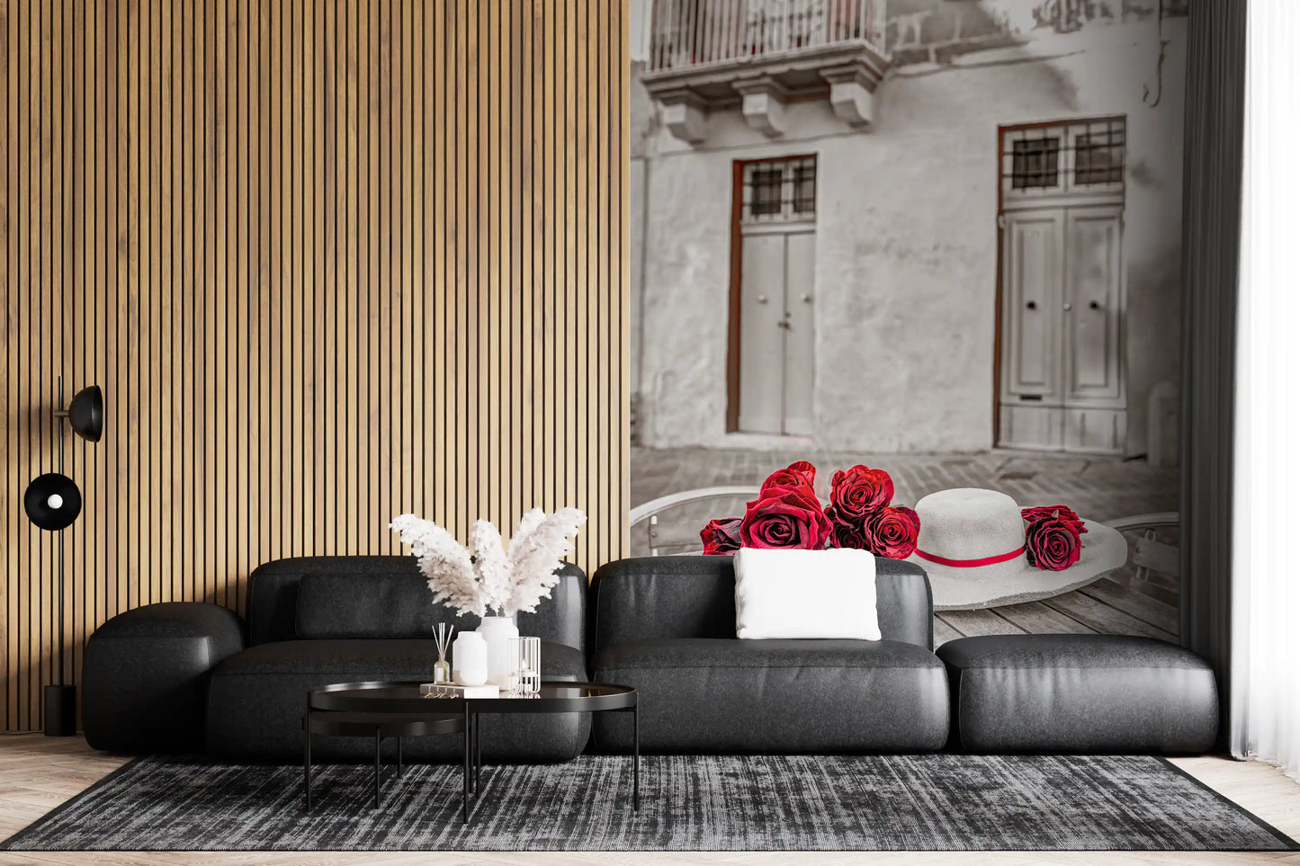 Fresque murale nature morte florale romantique rustique