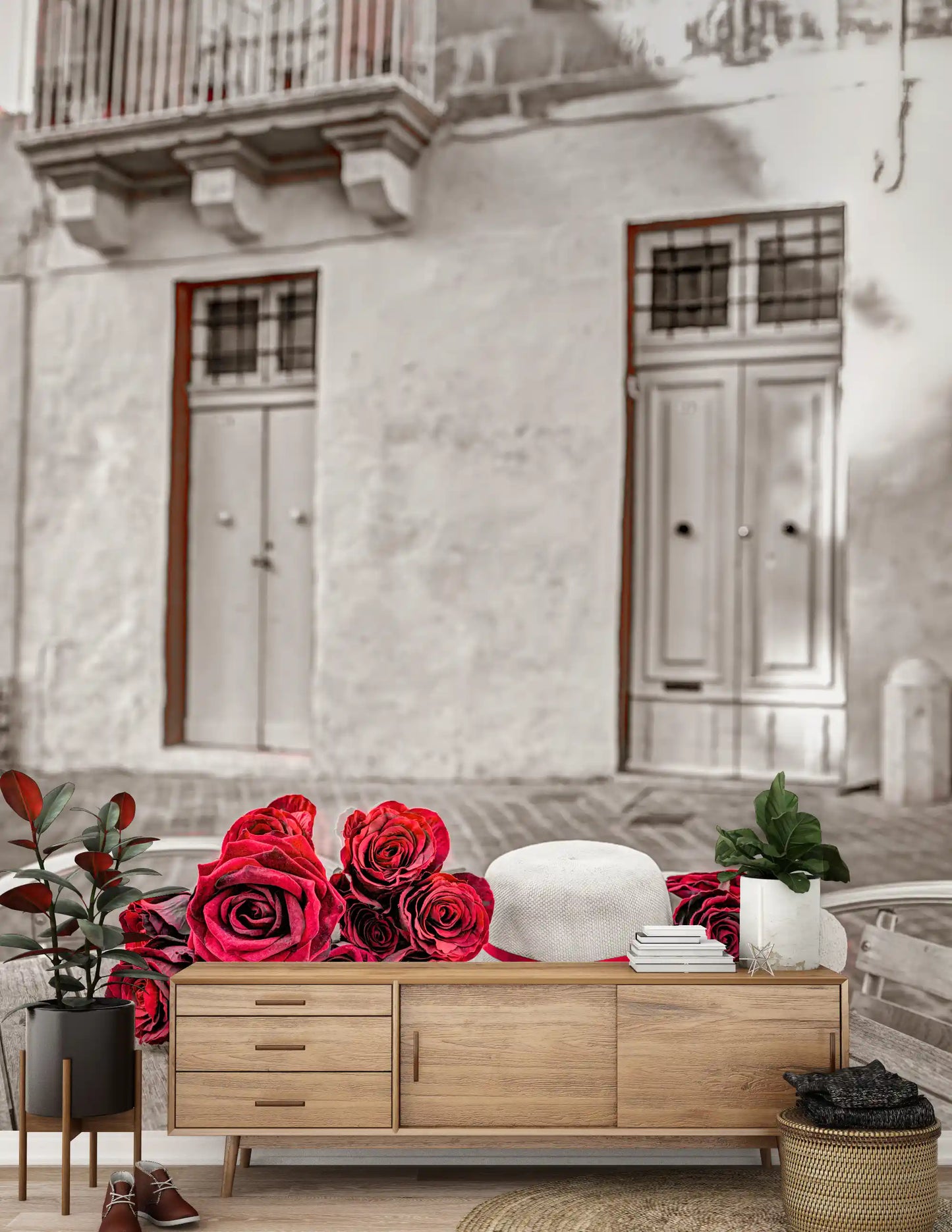 Fresque murale nature morte florale romantique rustique