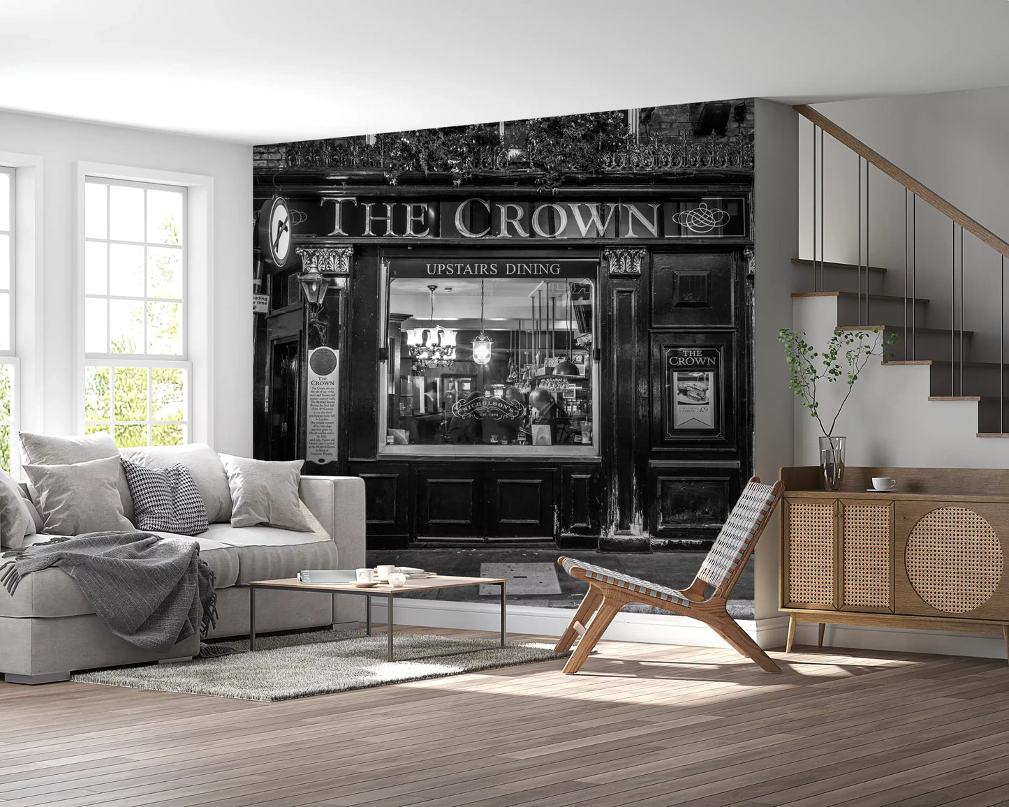 Klasyczna scena uliczna tawerny - mural ścienny