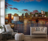 Murale da parete panoramico del Ponte di Brooklyn al crepuscolo