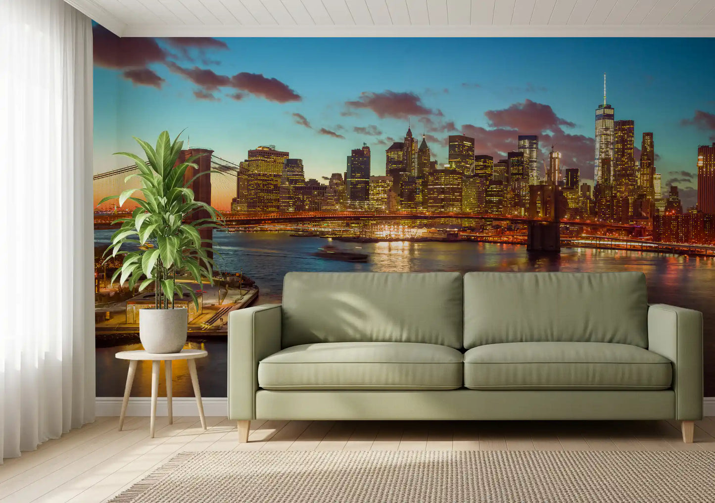Murale da parete panoramico del Ponte di Brooklyn al crepuscolo