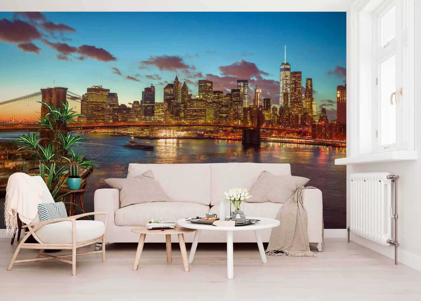 Murale da parete panoramico del Ponte di Brooklyn al crepuscolo