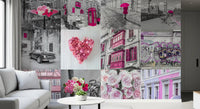 Monochrome Rose Cityscape Fusion Wall Mural