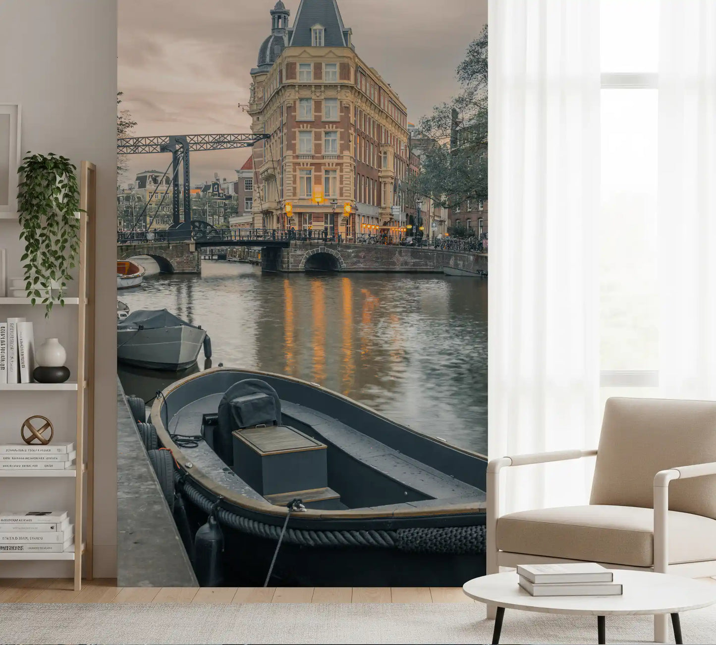 Aften ved hollandsk kanal vægmaleri