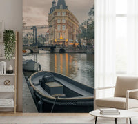 Aften ved hollandsk kanal vægmaleri