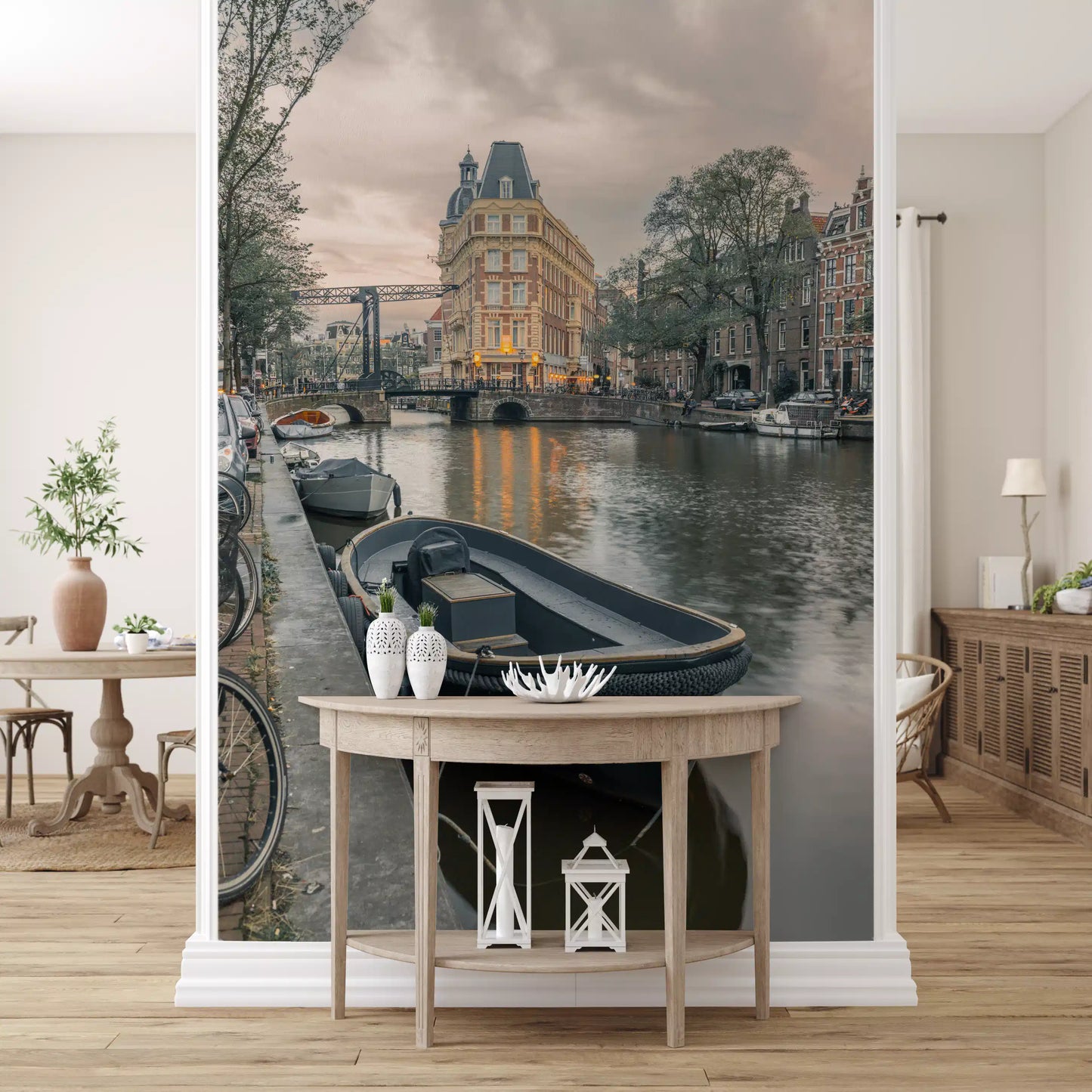 Aften ved hollandsk kanal vægmaleri