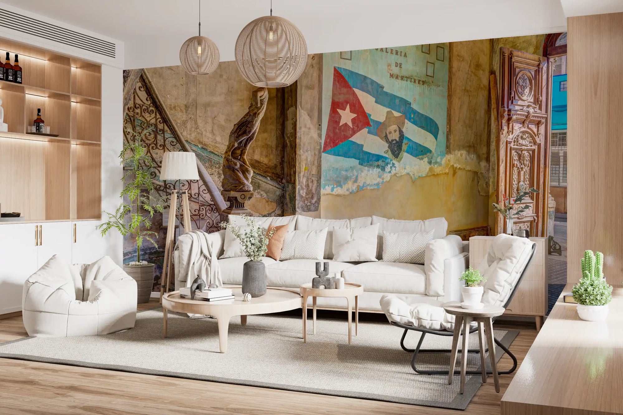 Aged Colonial Architectural wall mural giving a living room a heritage focus, GD11424