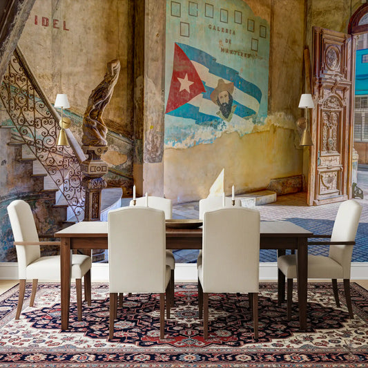 Weathered colonial facade calming a dining room on Aged wall mural, GD11424