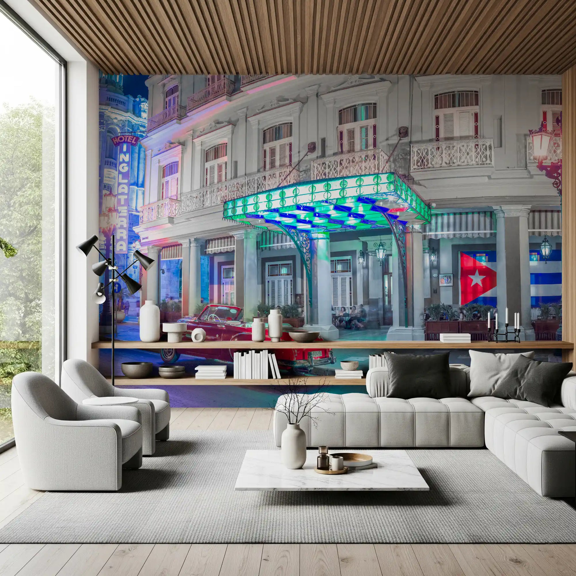 Classic Cuban Nightscape wall mural giving a living room a bold night scene, GD11425
