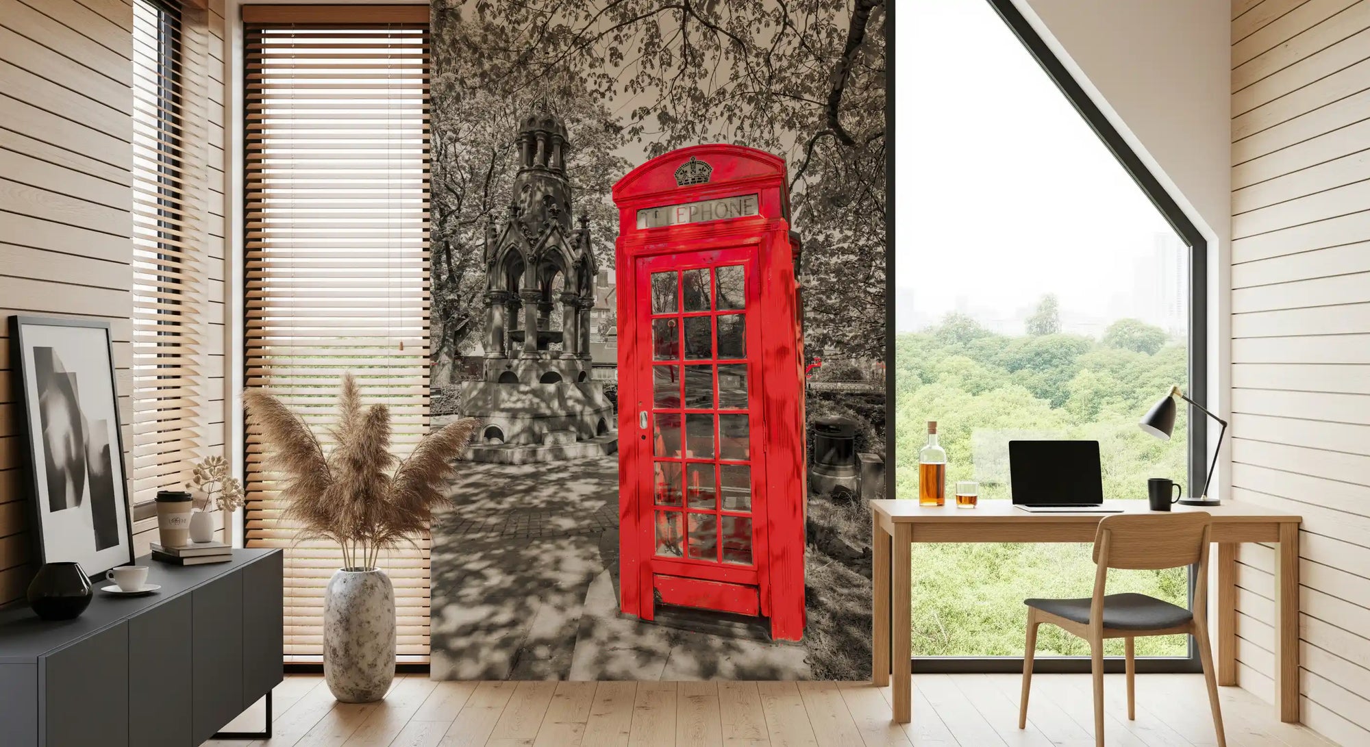 Red telephone box wall mural set in a office GD11441