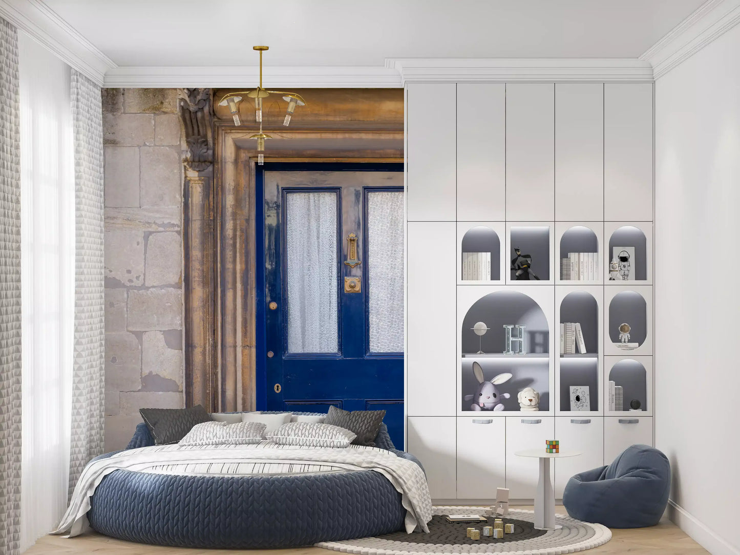 Stone Archway and Deep Blue Entry Wall Mural