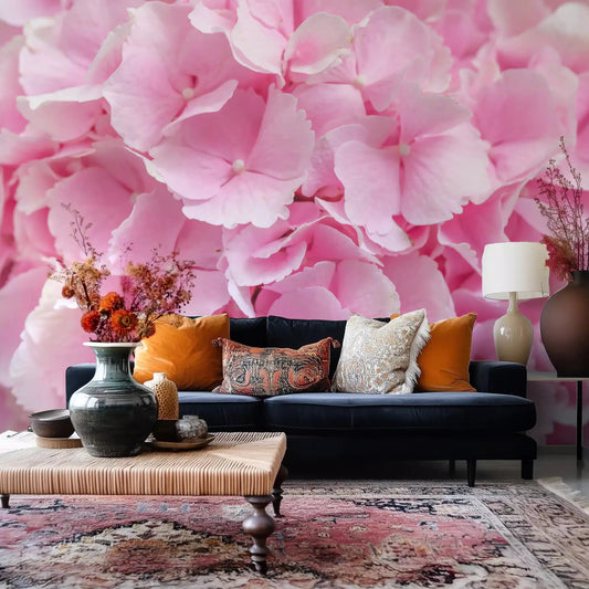 Dense rose petal texture wall mural in a calm lounge GD11445