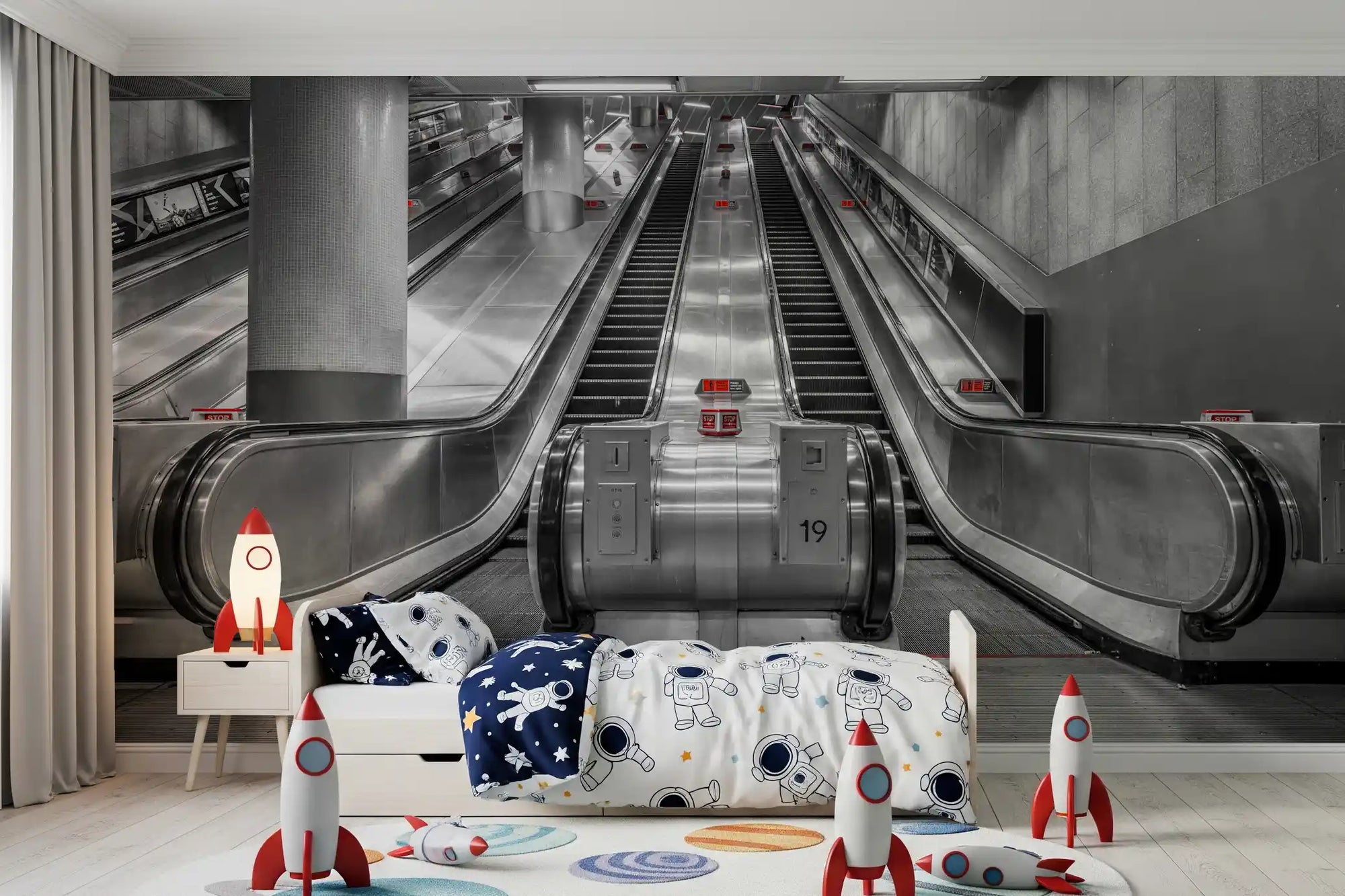 Silver Urban Transit Symmetry wall mural lifts a kids' room GD11446
